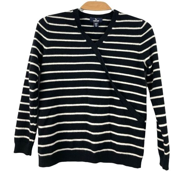 LANDS' End Petite 100% Cashmere V-Neck Wrap Sweater in Black and White Size MP - Picture 2 of 7